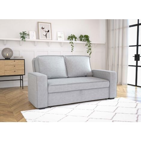 DECO IN PARIS JAMES - Canapé 3 places convertible en tissu gris clair JAMES
