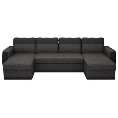 LES TENDANCES JAMES Canape dangle panoramique convertible 5 places - Simili et tissu Noir et Anthracite - L 298 x P 142 x H 85 cm