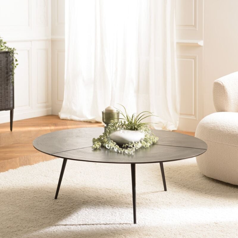 Macabane - james - Table basse ronde 100x100cm en aluminium noir mat