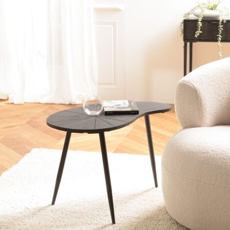 JAMES - Table d'appoint ovoïde plateau texturé noir mat pieds noir