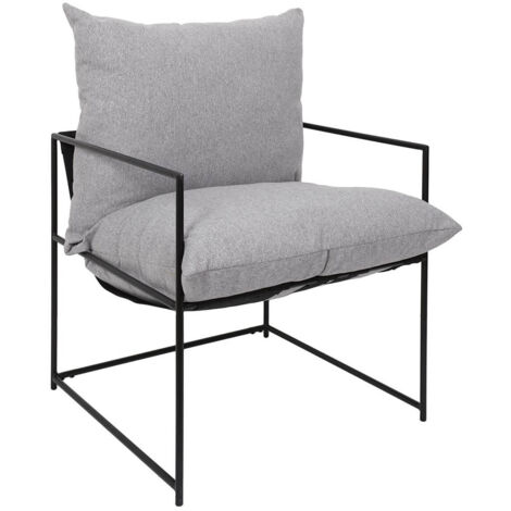 JAMIE - Fauteuil Design Métal Noir et Coussin Gris Chiné