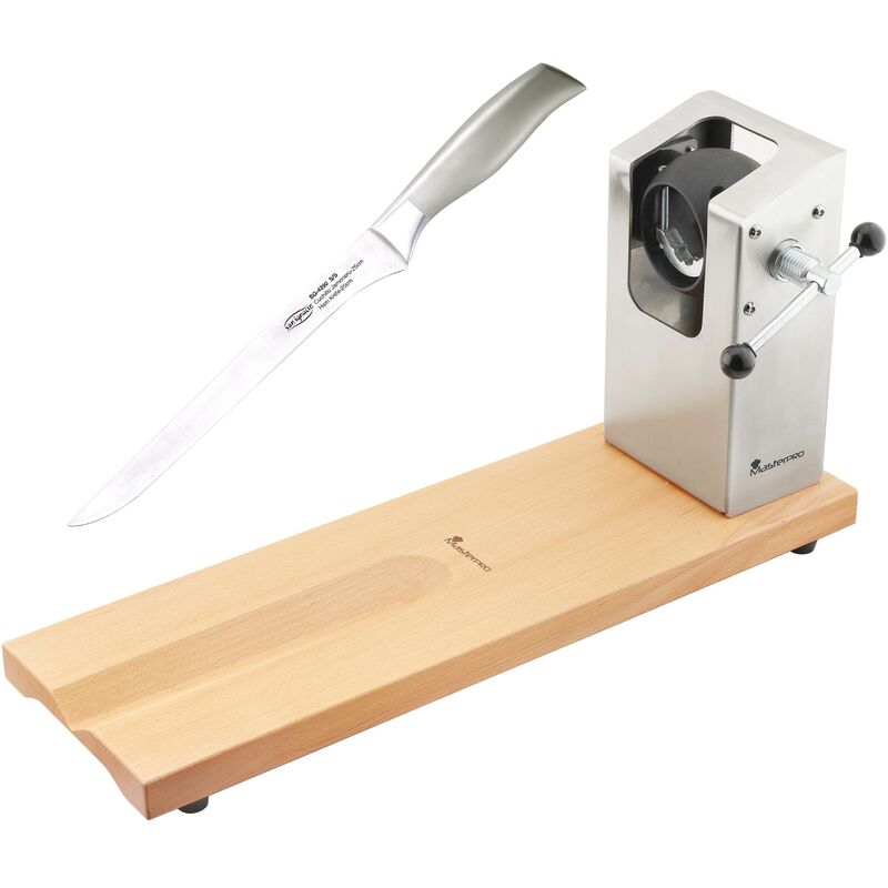 

Jamonero BERGNER 62x19.5x3,3 cm de la colección Masterpro con cuchillo jamonero de 16 cm en acero inoxidable