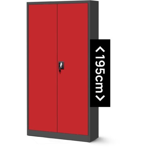 Jan Nowak Aktenschrank C001H Büroschrank Metallschrank Stahlschrank Werkzeugschrank Stahlblech Pulverbeschichtet Flügeltürschrank Abschließbar 195 cm x 90 cm x 40 cm - anthrazit/rot