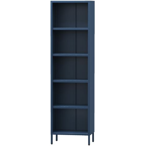Jan Nowak Bücherregal Mario Wandregal mit 5 offenen Fächern Aufbewahrungsregal Bücherschrank 4 höhenverstellbaren Einlegeböden (4x30 kg) und Wandmontage Metall Hochregal, 50 x 180 x 35 cm, Dunkelblau