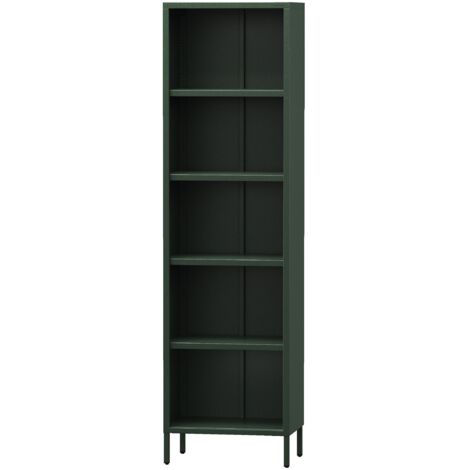Jan Nowak Bücherregal Mario Wandregal mit 5 offenen Fächern Aufbewahrungsregal Bücherschrank 4 höhenverstellbaren Einlegeböden (4x30 kg) und Wandmontage Metall Hochregal, 50 x 180 x 35 cm, Flaschengrü