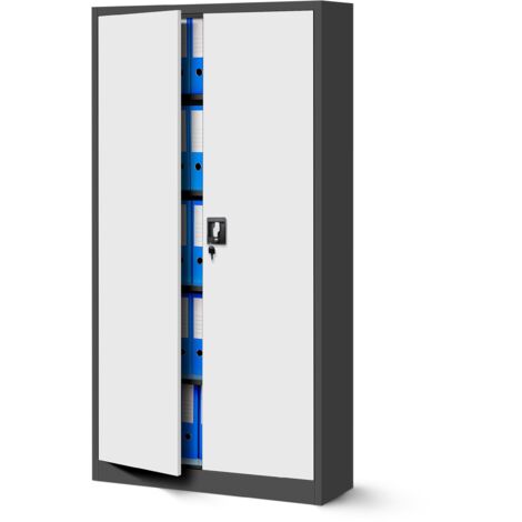 Jan Nowak Büroschrank C001 Aktenschrank Lagerschrank Mehrzweckschrank Metallschrank 4 Fachböden Pulverbeschichtung Stahlblech 185 cm x 90 cm x 40 cm - anthrazit/weiß