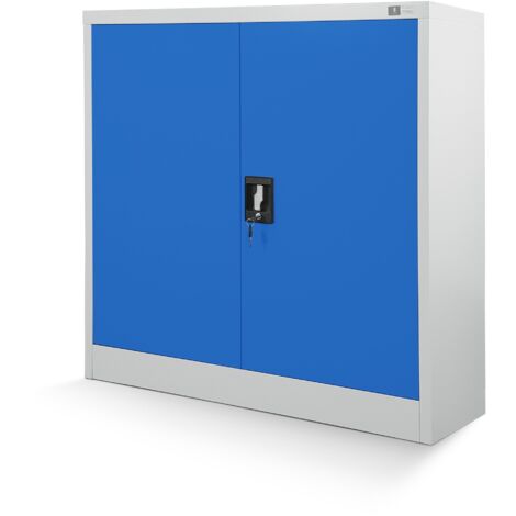 Jan Nowak C001B kleiner Aktenschrank abschließbar Büroschrank Metallschrank Wertfachschrank 92,5 cm x 90 cm x 40 cm Grau - Blau