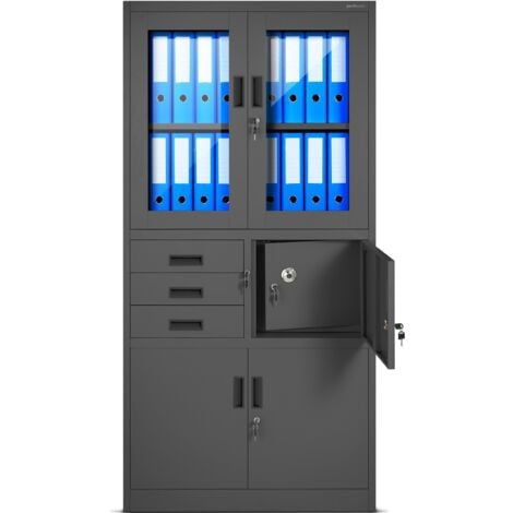 Jan Nowak C018S Aktenschrank Büroschrank Metallschrank Tresor Safe Geheimfach Flügeltüren Schubladen Pulverbeschichtung Stahlblech 185 cm x 90 cm x 40 cm grau