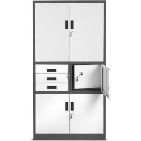 Jan Nowak C018S II Büroschrank Aktenschrank Tresor Schubladen Geheimfach Stahlblech 185 cm x 90 cm x 40 cm - grau