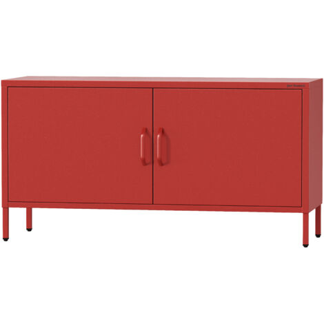 Jan Nowak Fernsehschrank ROSA TV Schrank TV mit  Beinen Board für Wohnzimmer, Schlafzimmer Metall Fernsehtisch mit Türen und Stauraum, 115 x 59,5 x 40 cm, Rot