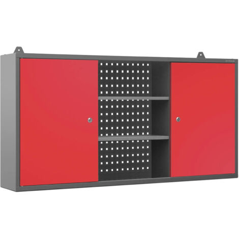 Jan Nowak Hängeschrank Werkzeugschrank Werkstattschrank Metallschrank Lochwand 2 verstellbare Fachböden 2 Fächer 120 cm x 60 cm x 20 cm (Anthrazit-Rot)