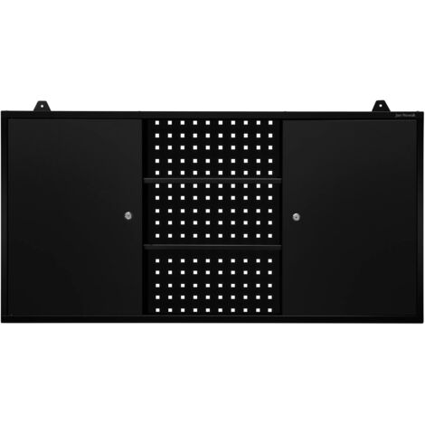 Jan Nowak Hängeschrank Werkzeugschrank Werkstattschrank Metallschrank Lochwand 2 verstellbare Fachböden 2 Fächer 120 cm x 60 cm x 20 cm (Schwarz)
