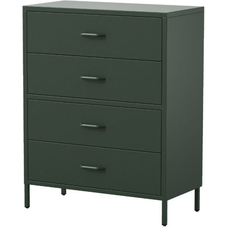 Jan Nowak Kommode mit 4 Schubladen Carla Kommodenschrank Schubladenkommode kleiner Schrank Ideal für Kinderzimmer, Wohnzimmer, Schlafzimmer, aus Metall, Industriestill, 80 x 101,5 x 40 cm, Flaszengrün