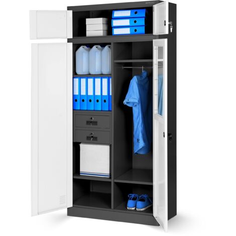 Jan Nowak Mehrzweckschrank C117 Aktenschrank BĂĽroschrank Metallschrank Spint Schubladen abschlieĂźbar 185 cm x 90 cm x 50 cm - anthrazit-weiĂź
