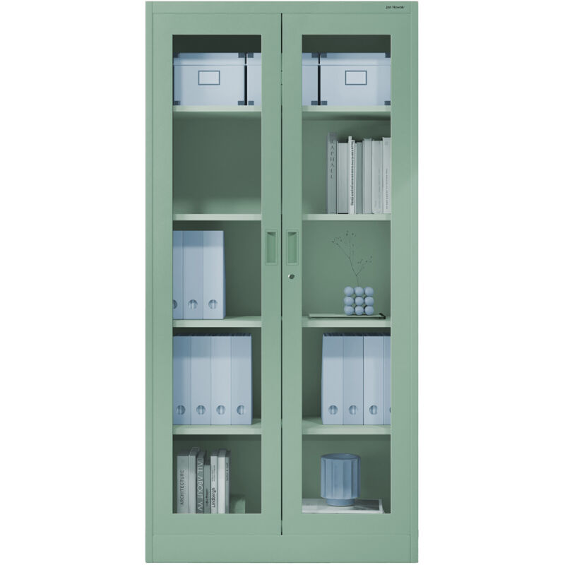 Jan Nowak Metallschrank Mit Glasvitrine Aktenschrank Büroschrank Aufbewahrungsschrank 4 Verstellbare Fachböden Sicherheitszylinderschloss
