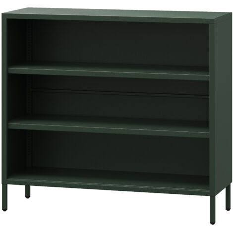 Jan Nowak Niedriges Bücherregal mit 3 Ebenen Luca Aufbewahrungsregal Standregal 2 verstellbare Fachböden Metall Wohnzimmer, 100 x 90 x 35 cm, Flaschengrün