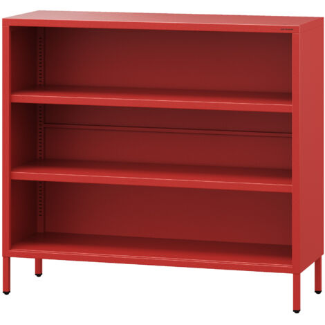 Jan Nowak Niedriges Bücherregal mit 3 Ebenen Luca Aufbewahrungsregal Standregal 2 verstellbare Fachböden Metall Wohnzimmer, 100 x 90 x 35 cm, Rot