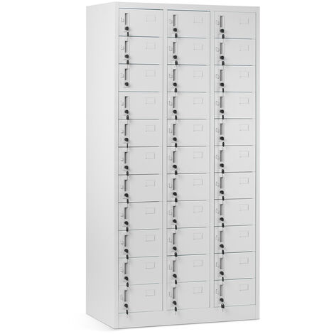Jan Nowak Schließfachschrank 3B11A mit 33 Fächern Metallschrank Wertfachschrank Fächerschrank Spind Metall Pulverbeschichtung 185 cm x 90 cm x 45 cm Grau