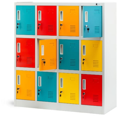 Jan Nowak Schließfachschrank 4B3A Werfachschrank Fächerschrank Umkleideschrank mit 12 Fächern Metall Pulverbeschichtung 120 cm x 109 cm x 45 cm (H x B x T) (Mehrfarbig)