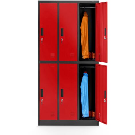 Jan Nowak Spint 3B2A Schließfachschrank Fächerschrank Wertfachschrank Umkleideschrank 6 Fächer Stahlblech Pulverbeschichtet 185cm x 90cm x 45cm anthrazit-rot