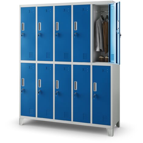 Jan Nowak Spint Schließfachschrank 5B2A Metallspind Umkleideschrank 10 Fächer Stahlblech Pulverbeschichtet 172 cm x 136 cm x 45 cm - grau/blau