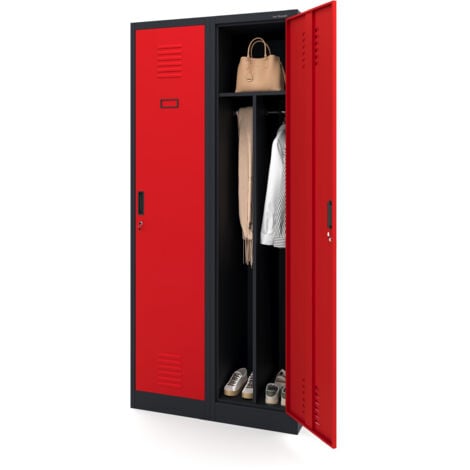 Spind Garderobenschrank Umkleideschrank Metallschrank anthrazit-holz 180x80x50 - anthrazit-holz
