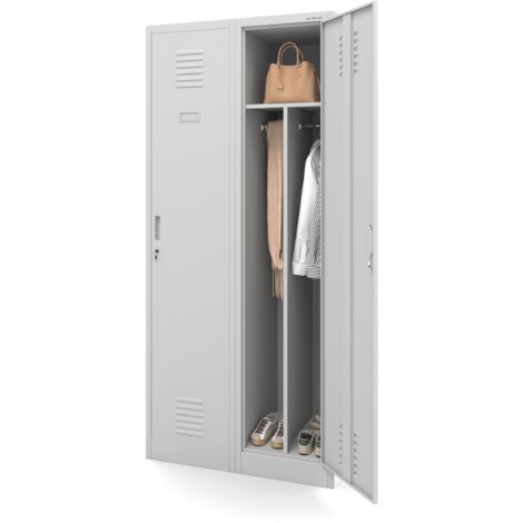 Jan Nowak Stahlspind Garderobenschrank Spind Kleiderspind Doppelspind 2 Abteile Flügeltüren Trennwand Pulverbeschichtung 180 cm x 80 cm x 50 cm (H x B x T) (grau)