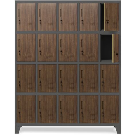 Jan Nowak Umkleideschrank 5B4A Fächerschrank Schließfachschrank mit 20 Fächern Wertfachschrank Metall Pulverbeschichtung 172 cm x 136 cm x 45 cm (H x B x T) (Anthrazit-Holzoptik)