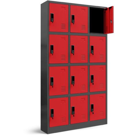 Jan Nowak Wertfachschrank 3B4A FĂ¤cherschrank SchlieĂźfachschrank mit 12 FĂ¤chern Metallspind Umkleideschrank Stahlblech Pulverbeschichtung Farbwahl 185 cm x 90 cm x 40 cm (H x B x T) Anthrazit/Rot