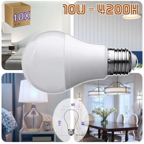 jandei 10 x Bombilla Led E27 A60 de 10W equivalente a 80W, 330º de apertura, en luz blanca neutra 4200K
