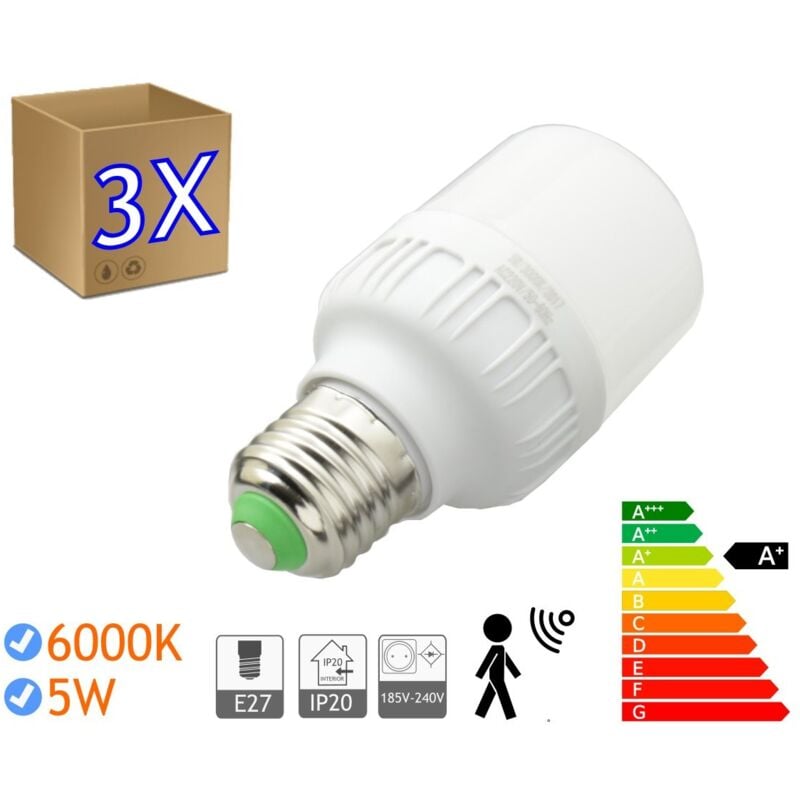 3 x Ampoules led 5W E27 à vis 6000K Blanc froid sensor Ampoules led avec détecteur - Jandei