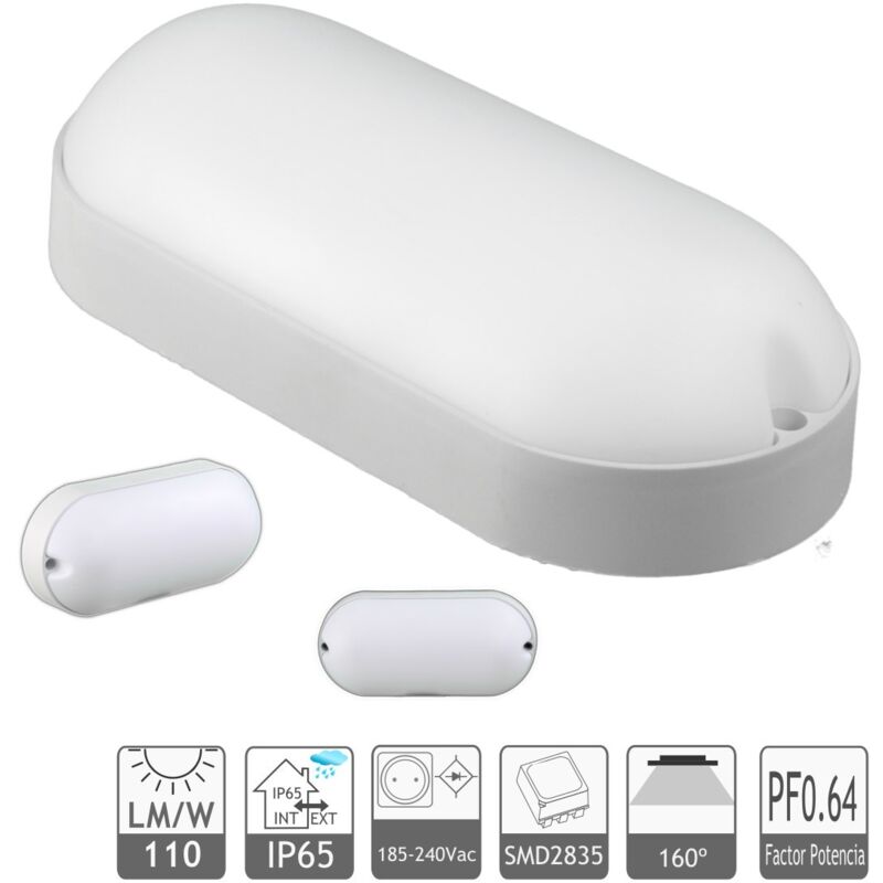 Applique murale led 15W forme semi-ovale lumière blanche blanche 6000K Appliques murales d'extérieur - Jandei