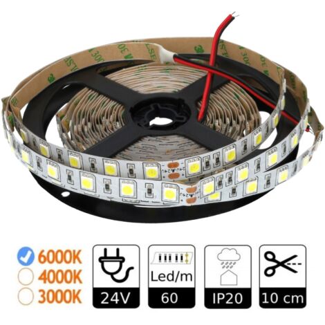 Jandei - Bande LED 24v 6000K Intérieur 60led/m Smd5050 Adhésif 3m Bobine 5m Bande LED 24V