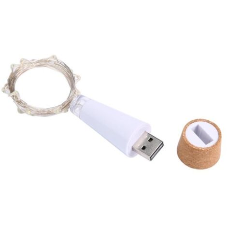 Jandei - Bouchon de bouteille 20 LEDs USB rechargeable avec guirlande LED 2 mètres blanc chaud 3000K X 2 pièces LED décoratives
