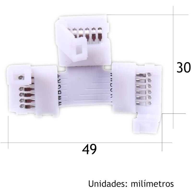 Connecteur en t Bande led rgbw ww 6 fils pression Accessoires led multicolores - Jandei
