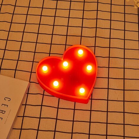 Jandei - Corazón rojo Letras LED luz blanca cálida altura 16cm con pilas 2xAA Letras LED