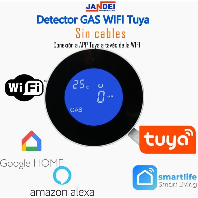 Jandei - Détecteur de gaz naturel autonome wifi lcd tuya Smart App Amazon Alexa Google Home Security Tuya App