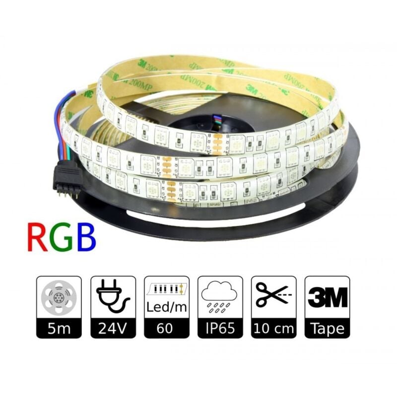 Bande led 24v rgb Extérieur IP65 60led/m Smd5050 Bobine 5m Bande led 24V - Jandei