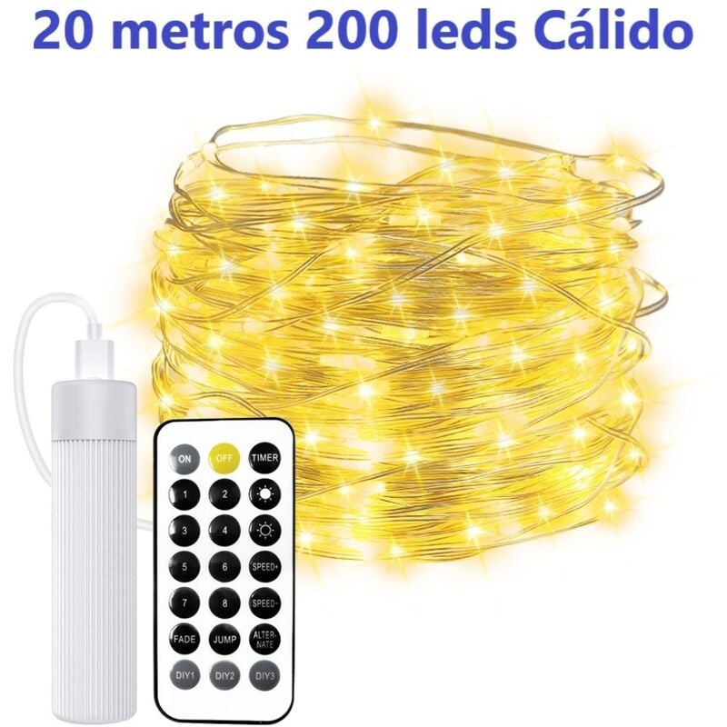 Guirlande lumineuse rechargeable usb 20m 200leds Chaude avec télécommande Batterie 1800MA Guirlandes led - Jandei