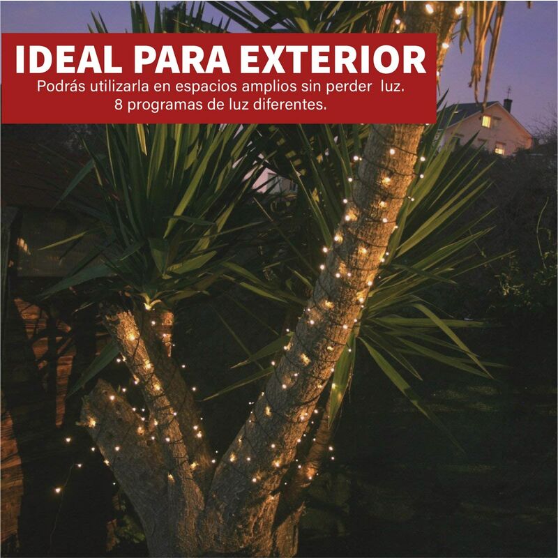 

Pack 2 Guirnalda led 20m 200 Led con panel solar 8 func. Blanco cálido 3000K Led Decorativo batería recargable 1200mA - Jandei