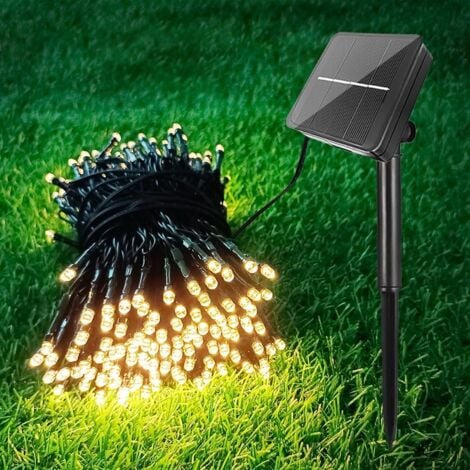 Jandei - Guirnalda LED 20m 200 LED mit Solarpanel 8 warme weiße Funktionen 3000K Dekorative LED wiederaufladbare Batterie 1200 mA Garden Terraza