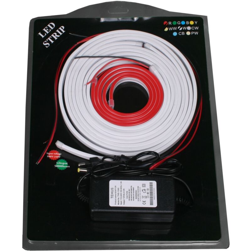 Kit Néon led Flexible 5 mètres 12V 612mm 6000K + 3000K + Transformateur rouge câble 1m Kit Néon led Flexible 12V - Jandei