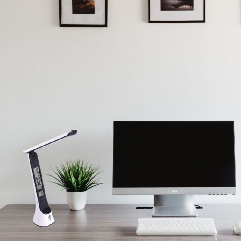 

Lámpara Escritorio LED Con Carga USB Y Batería, 5W, Alarma, Calendario Y Reloj. Lámparas Mesita de Noche, Luz de Lectura Flexo Táctil, 3 Tonos de