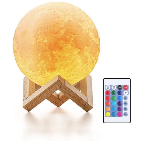 Jandei - Lampe Lune 16 Couleurs RVB 15CM Télécommande Rechargeable USB Commande Tactile et Support Inclus Lampe de Table