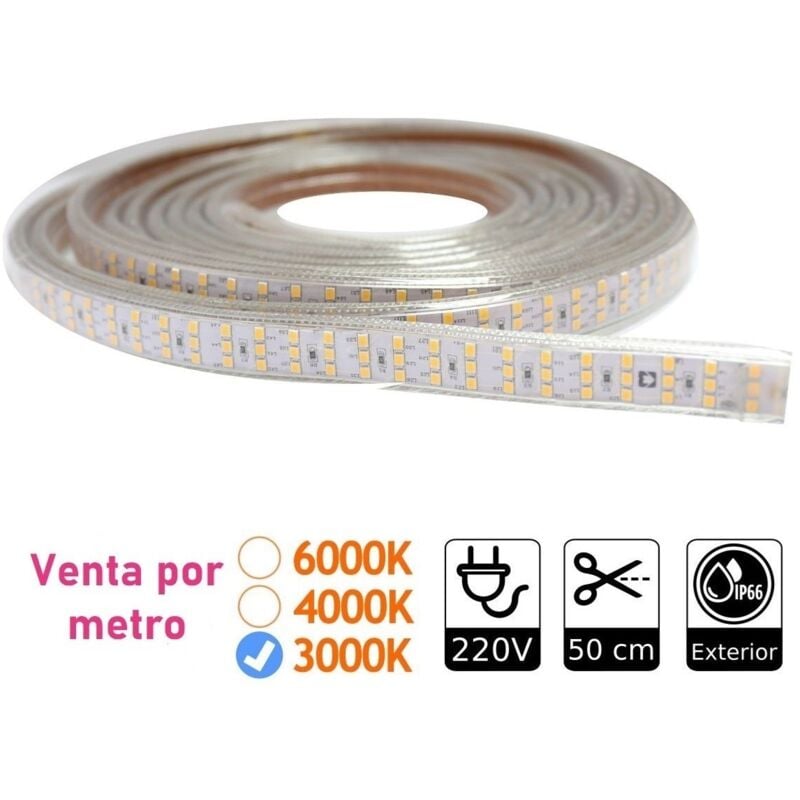 Bande led 220V triple 3000K 276 led/m. IP65 extérieur. Bandes led de 1 mètre - Jandei