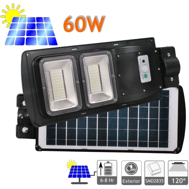 Lampadaire solaire led 60W avec capteur 950 Lm extérieur 120 led 6500K Lithium-Ion avec télécommande Lampadaire solaire led - Jandei