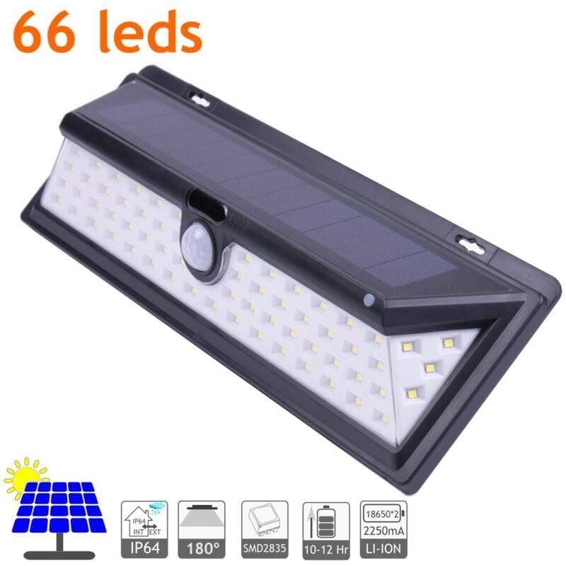Applique solaire led haute puissance avec batterie Li-ion 66 led Éclairage solaire - Jandei