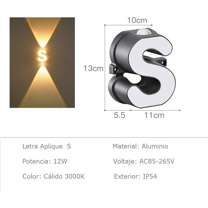 Jandei - Lettre s, Applique Lettre 220V Aluminium pour Enseignes 135.5cm Lettres 220V