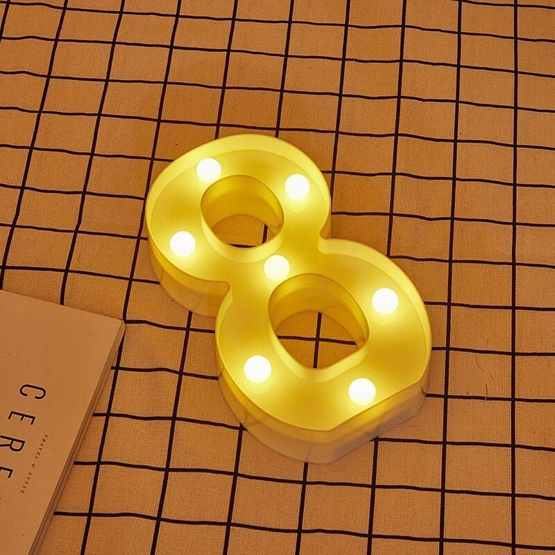 Lettres led Chiffre 8 illuminées lumière blanc chaud hauteur 22 cm fonctionnant sur piles 2AA Lettres et signes - Jandei