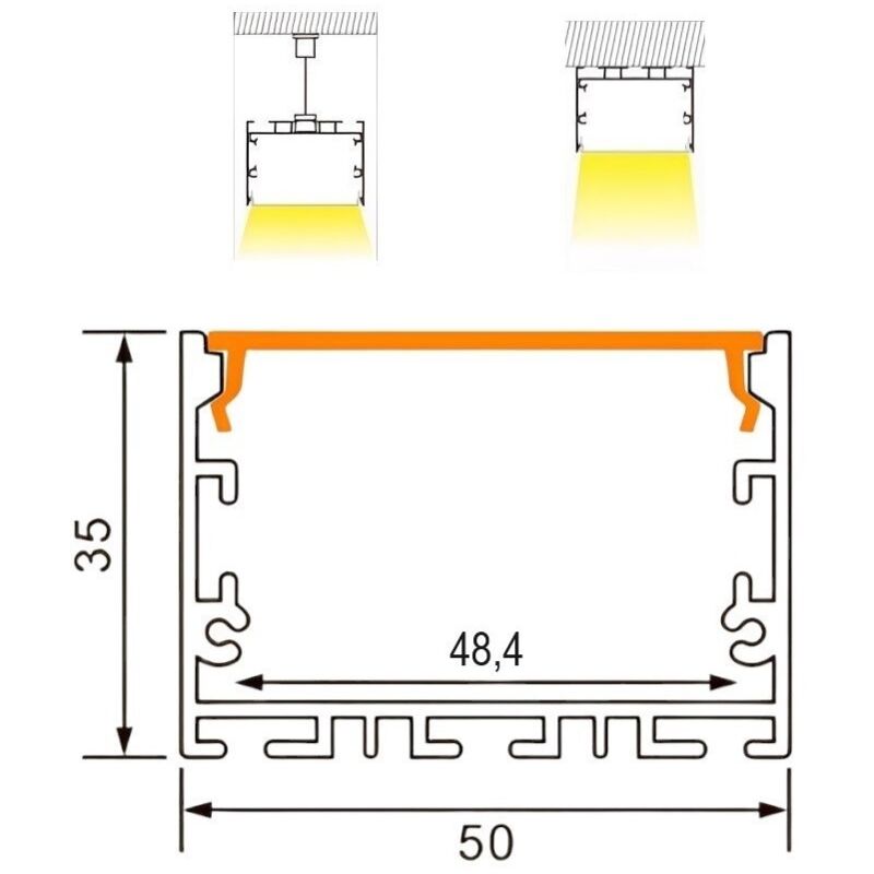 jandei Perfil aluminio led lampara colgante, 2 metros jandei Perfil aluminio led lampara colgante, 2 metros